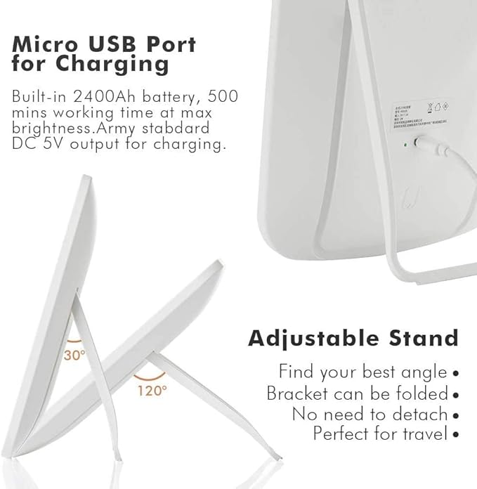 Jordan & Judy NV505 Dreifarbiger LED-Schminkspiegel mit 3 verschiedenen Farbbeleuchtungsmodi, Touchscreen, einstellbarer Lichthelligkeit, wiederaufladbarer USB-Akku, 2400 mAh Akku