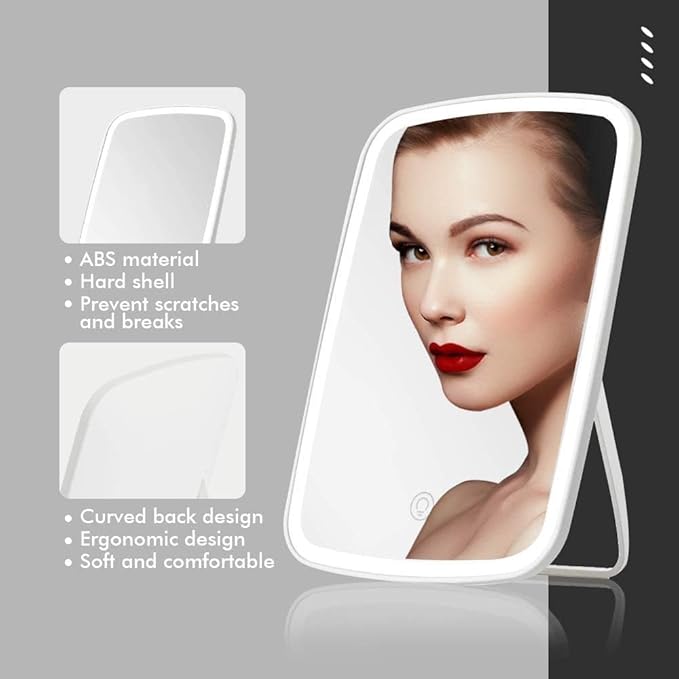 Jordan & Judy NV505 Dreifarbiger LED-Schminkspiegel mit 3 verschiedenen Farbbeleuchtungsmodi, Touchscreen, einstellbarer Lichthelligkeit, wiederaufladbarer USB-Akku, 2400 mAh Akku