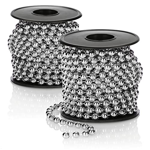 Com-Four® 2X Perlengirlande Für Den Weihnachtsbaum - Christbaumschmuck Perlenband - Weihnachtsdekoration - Hochzeitsdekoration - Silberfarben 20 M