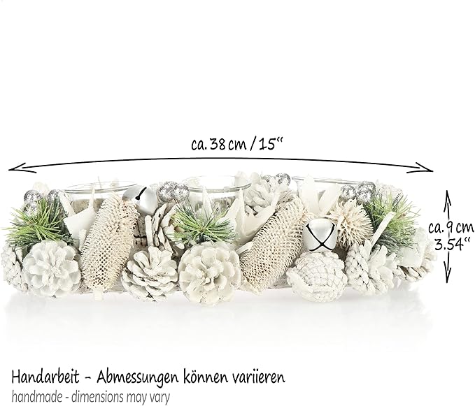 com-four® Teelichthalter - dekorativer Kerzenständer für Weihnachten und Herbst - Kerzenhalter mit natürlichen Materialien - Handarbeit (Adventsgesteck - Für 3 Kerzen)