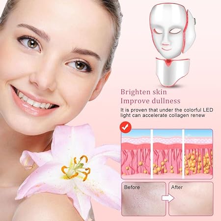 Luxus LED Gesichtsmaske, 7-farbige klare Anti-Aging Gesichtsmaske, zielt auf Akne Flecken und Falten (EU Version mit EU Stecker)