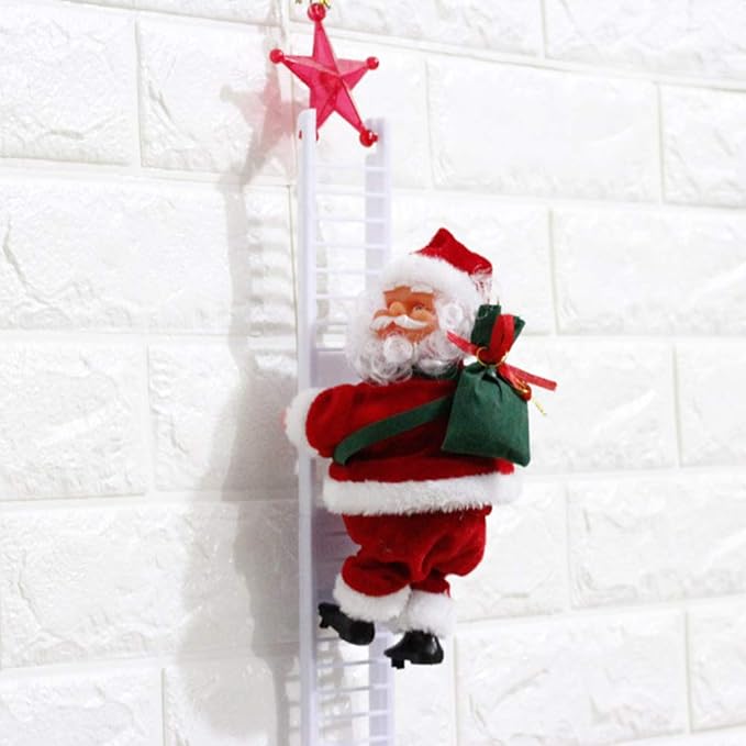 Weihnachtsmann auf Leiter Elektrische Weihnachtsfiguren Kletternder Nikolaus Santa Crawl Indoor und Outdoor Weihnachtsdeko Figur
