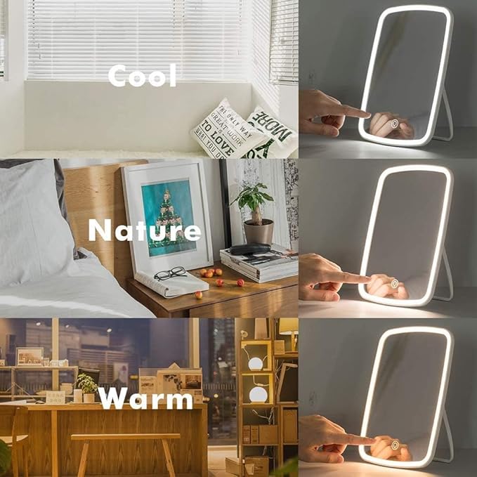 Jordan & Judy NV505 Dreifarbiger LED-Schminkspiegel mit 3 verschiedenen Farbbeleuchtungsmodi, Touchscreen, einstellbarer Lichthelligkeit, wiederaufladbarer USB-Akku, 2400 mAh Akku