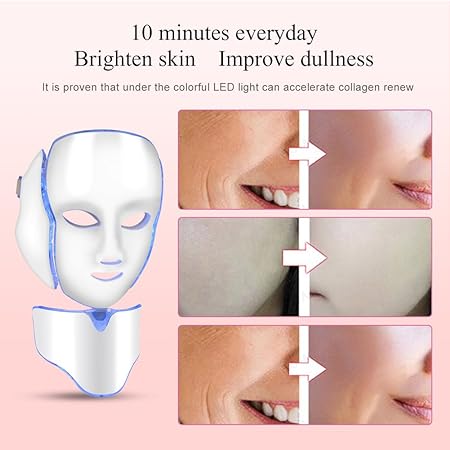 Luxus LED Gesichtsmaske, 7-farbige klare Anti-Aging Gesichtsmaske, zielt auf Akne Flecken und Falten (EU Version mit EU Stecker)