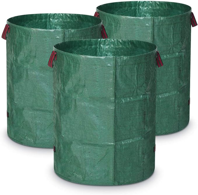 Navaris 3X Grünabfall Sack 252 Liter - 60x60x70- faltbar selbststehend - Aus robustem Polypropylen Gewebe - XXL Gartensack Gartenabfallsack Laubsack
