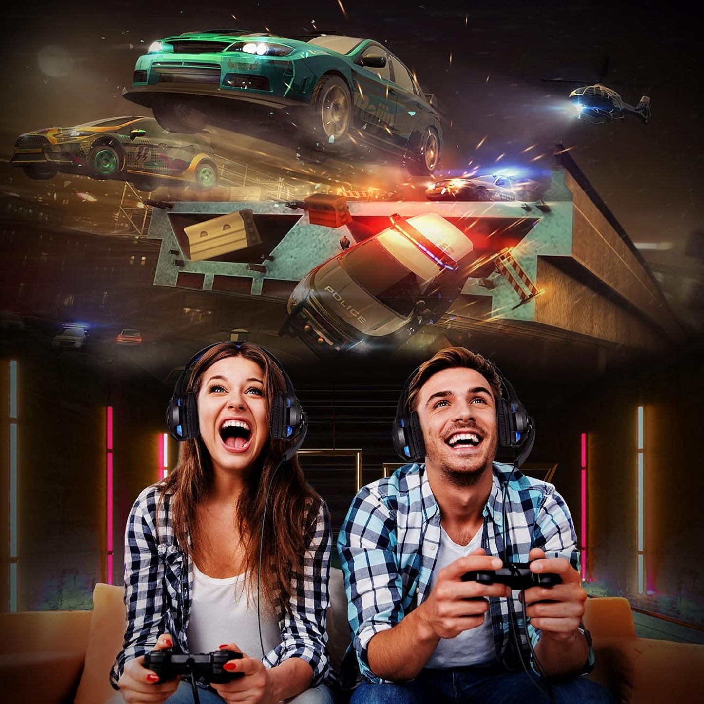 OCDAY Gaming Headset, Headset für PS4 PS5 PC Xbox One, Gaming Kopfhörer 3.5mm Surround Sound Kabelgebundenes mit Mikrofon, LED Licht für Laptop Mac Handy Tablet