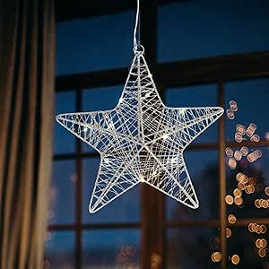 com-four® Deko LED Stern Silber Weihnachten - Weihnachtsdekoration Stern zum Aufhängen - Weihnachtsstern aus Metall mit Pailletten - Deko Hänger
