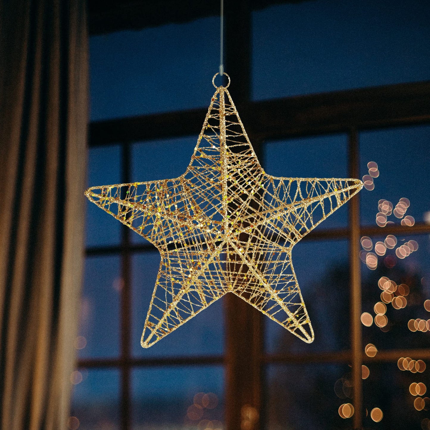 com-four® Deko Stern Weihnachten - Weihnachtsdekoration Stern Gold Farben zum Aufhängen - Weihnachtsstern aus Metall mit Pailletten - Deko Hänger