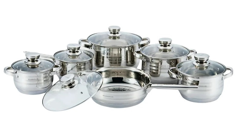 Platinum Cookware PL-12053G * 12-teiliges Kochgeschirr-Set aus Edelstahl mit Streifen-Akzent * Für ALLE Herdarten * UVP: 199,-€ *