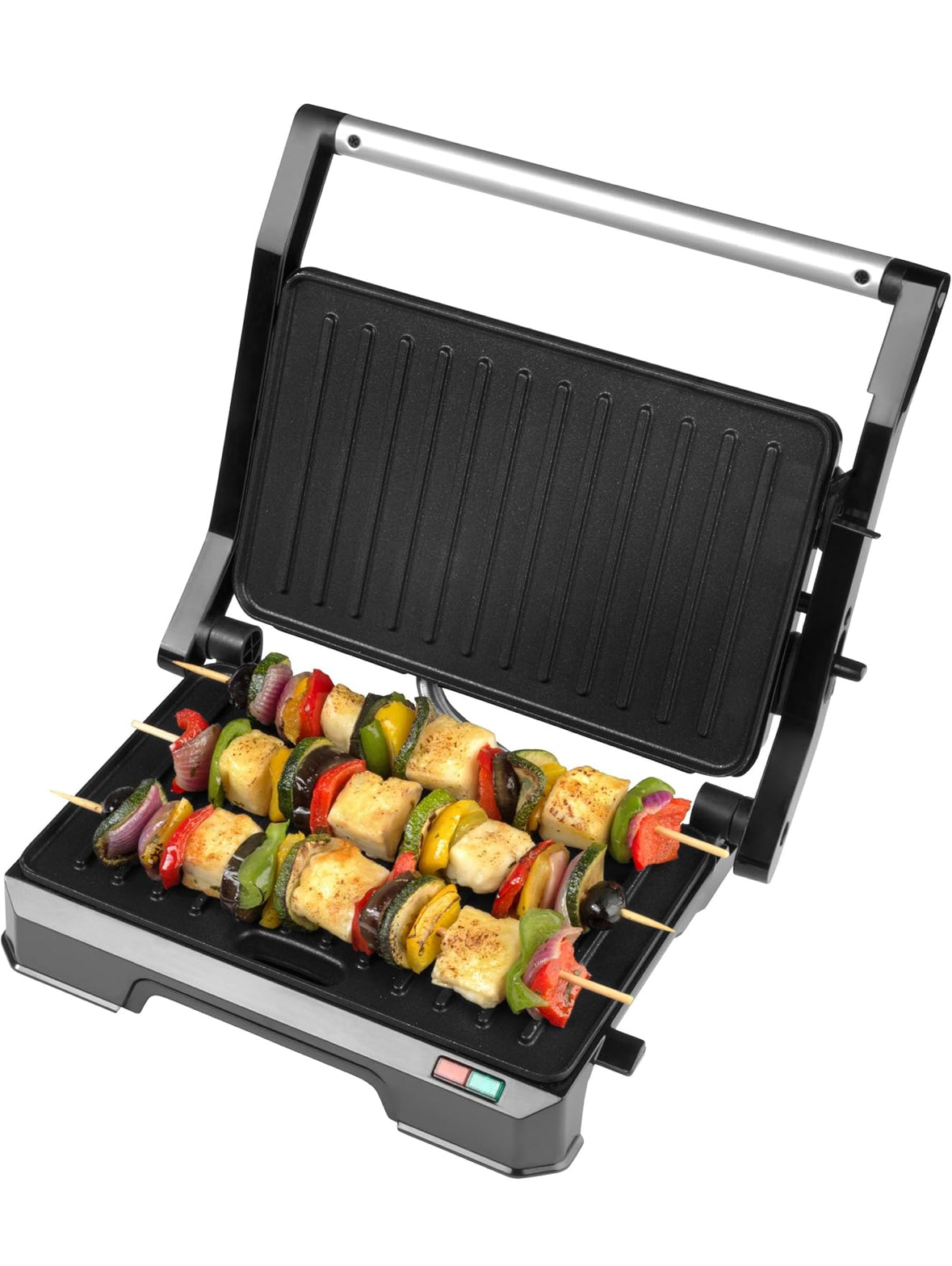 Progress EK5854P 2-in-1-Gesundheitsgrill - Panini-Presse, elektrischer Grill mit Antihaft-Platten, öffnet sich bis zu 180° für das duale Kochen, abnehmbarer Tropfbehälter, einfach zu reinigen, 850W