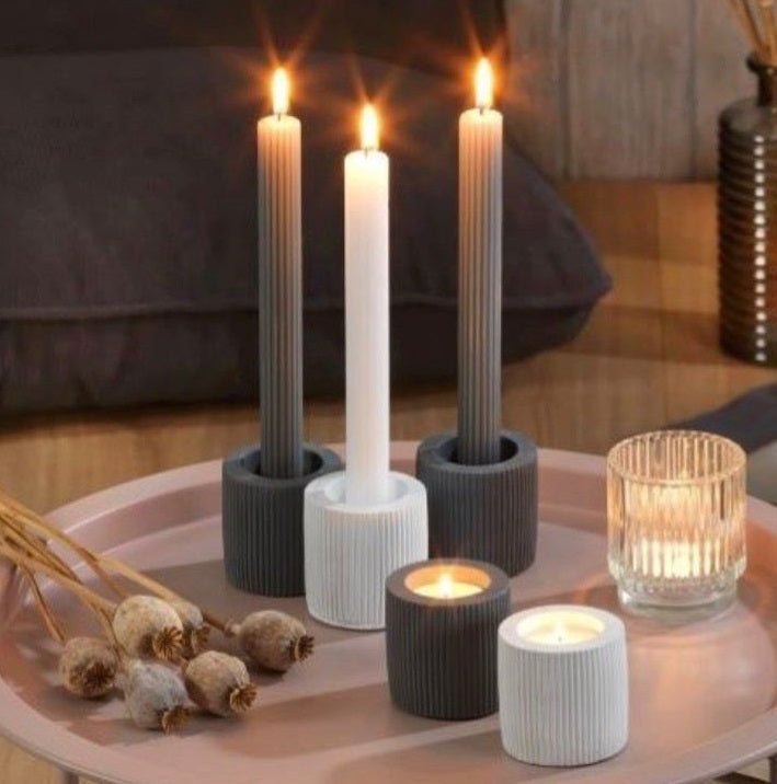 GIES 205-944005-10 * 2-in-1 Kerzenhalter * Beton / Grau anthrazit * 6cm * Für Stabkerzen & Teelichter geeignet