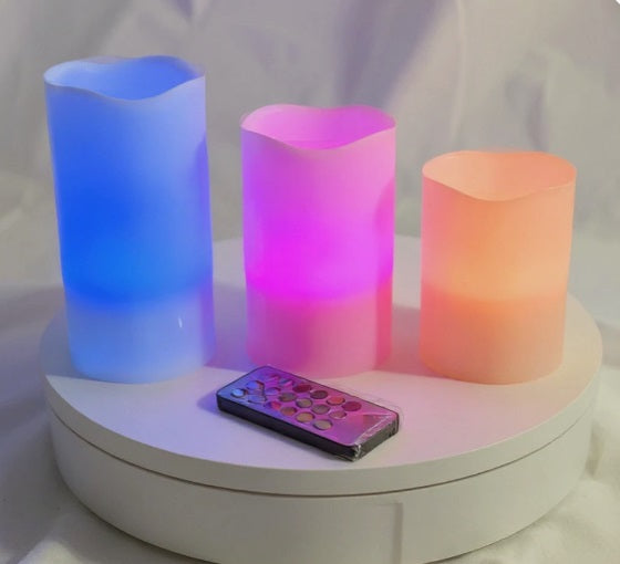 Echtwachskerzen 3er Set RGB/LED Kerzen mit Fernbedienung und Timer Funktion