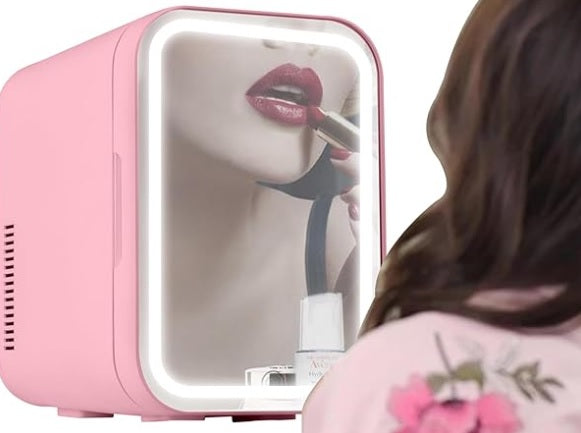 Mini-Kühlschrank DMS (KB-06P) – 6L – Kompaktkühlschrank mit Heizfunktion – Farbe: Pink -  Spiegel Front – NEU & OVP