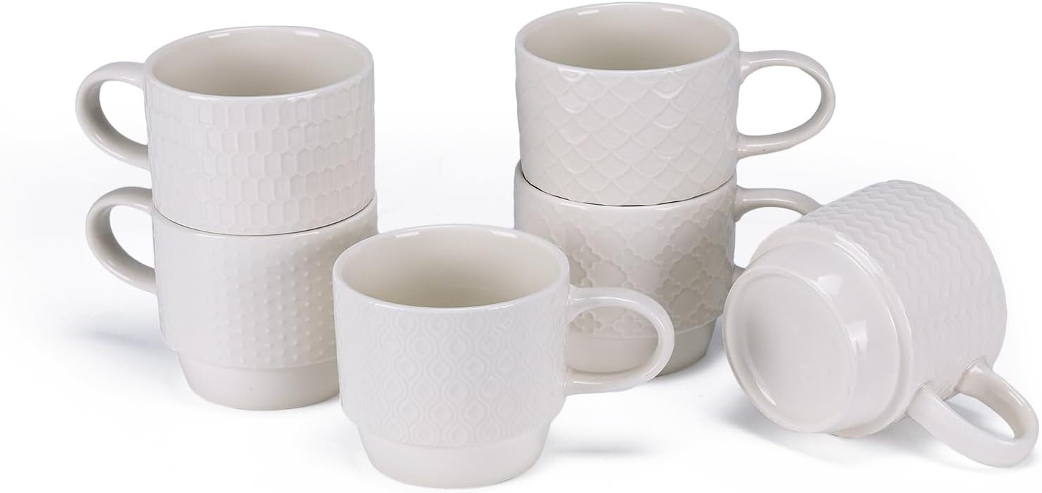 EYMPEU Kaffeetassen-Set – 6 elegante Bone-China-Tassen à 300 ml im Geschenkset