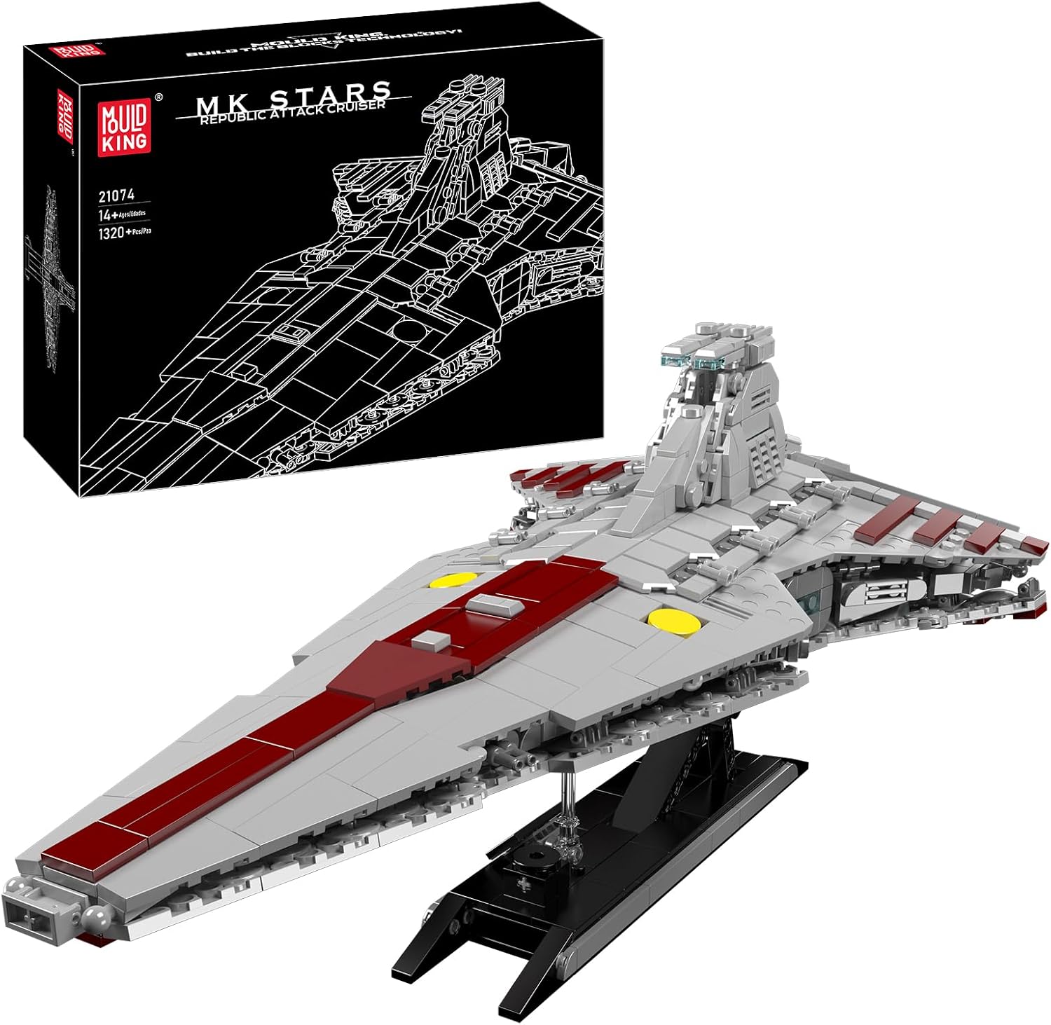 Mould King 21074 Venator-Klasse Republic Attack Cruiser – Baustein-Set mit 1.320 Teilen