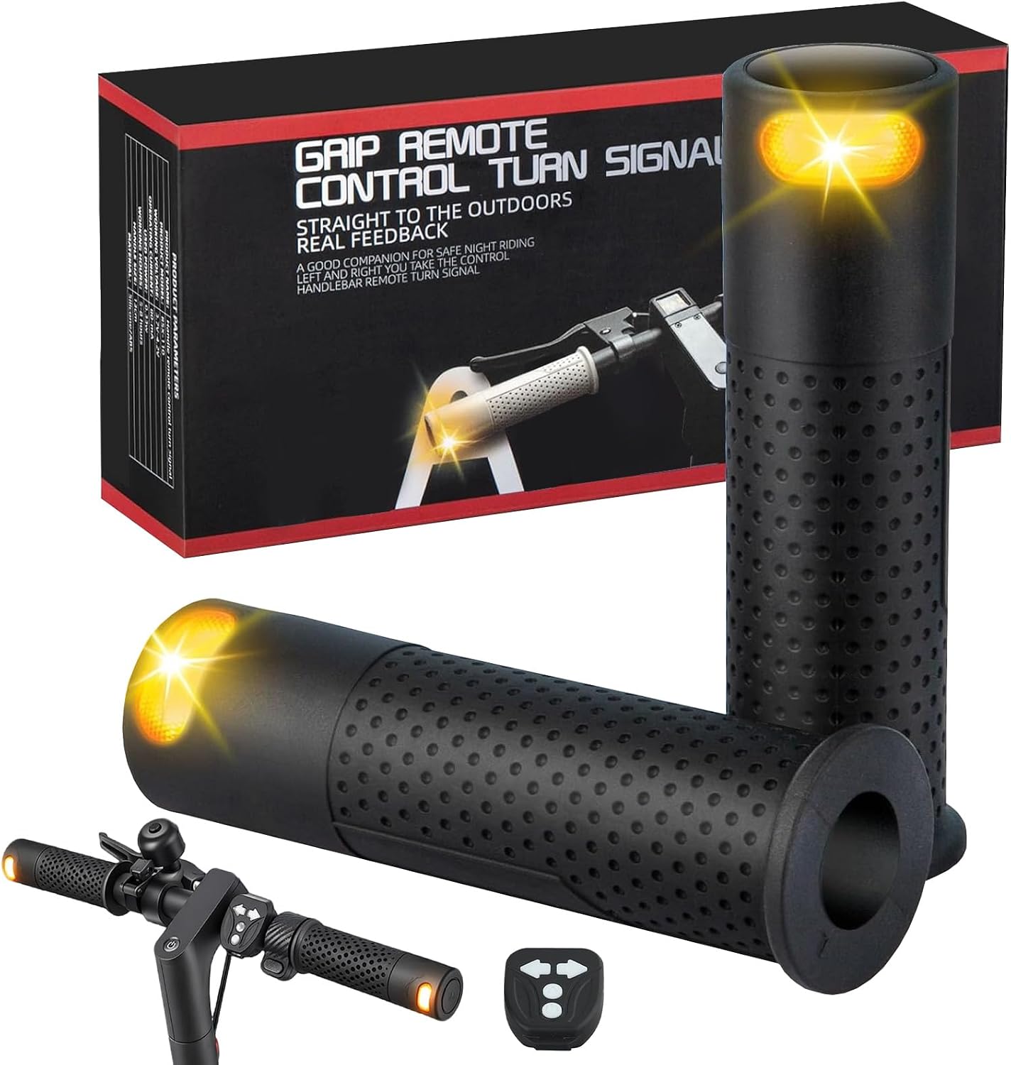 E-Scooter Blinker mit Lenkergriffen – LED Blinklicht Set mit kabelloser Fernbedienung | USB wiederaufladbar | Universell
