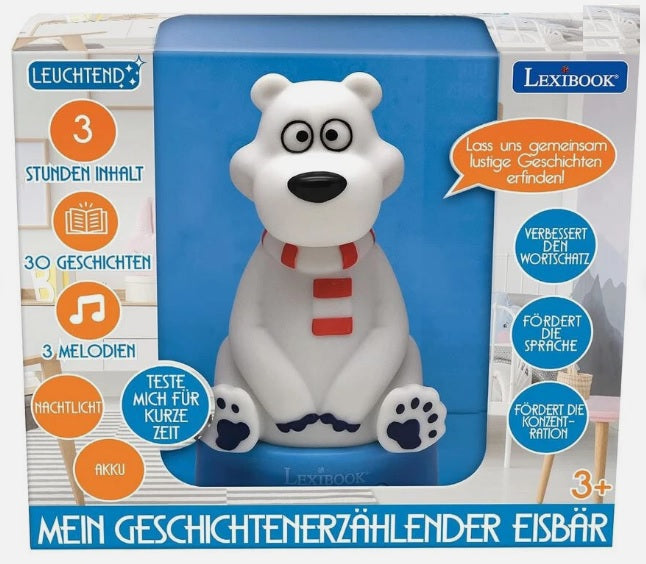 Lexibook Mein Geschichtenerzählender Eisbär - Nachtlicht, 30 Geschichten auf Deutsch