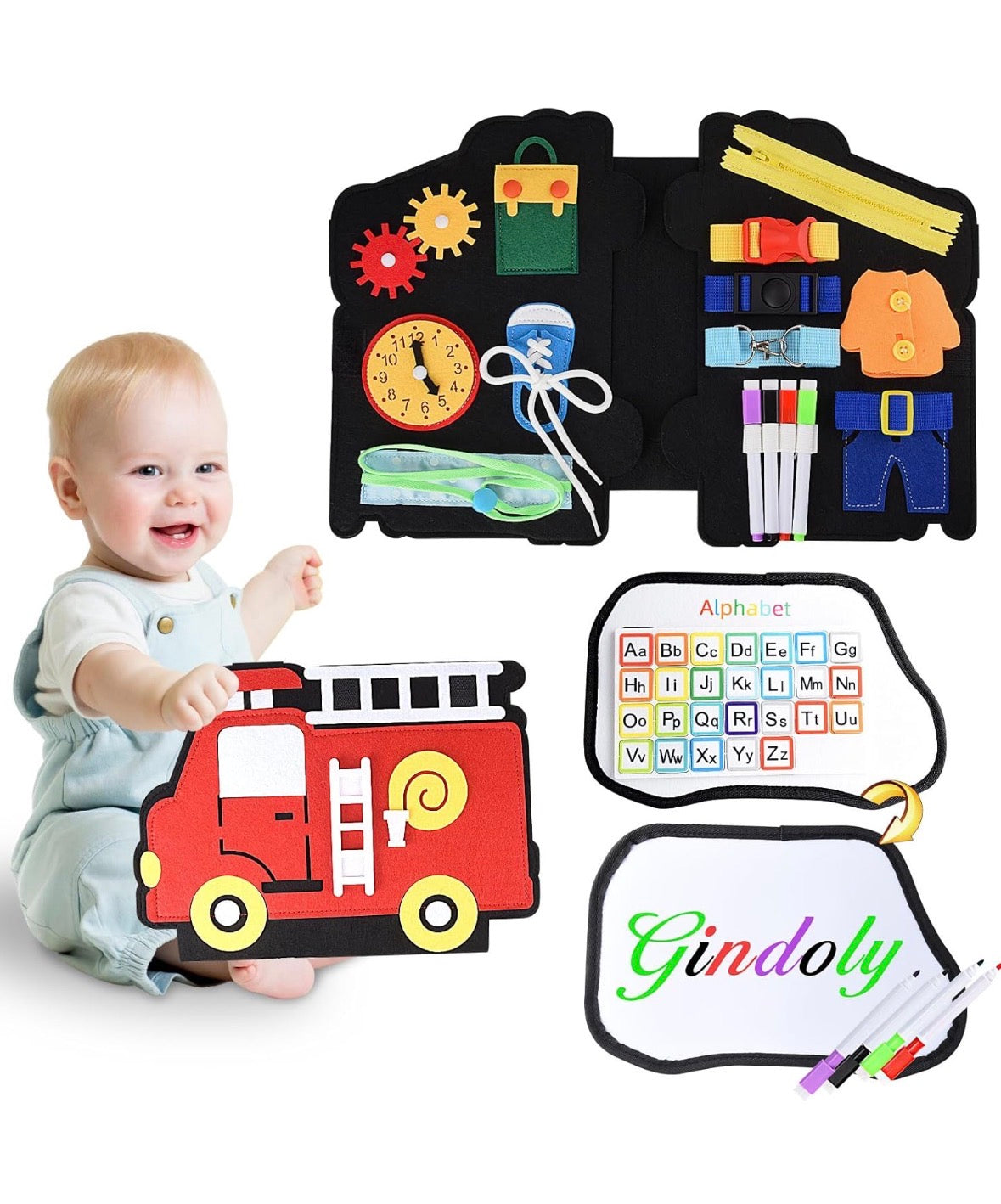 Gindoly Busy Board – Montessori Lernspielzeug für Kinder ab 1–4 Jahren | Tragbares Activity Board für Frühförderung & motorische Entwicklung