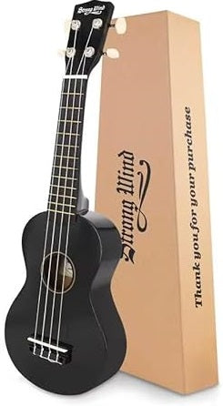 Strong Wind Sopran Ukulele 21 Zoll Lindenholz Ukulelen für Anfänger Vier Saiten Hawaii Gitarre Ukulele für Erwachsene Jugendliche, Schwarz