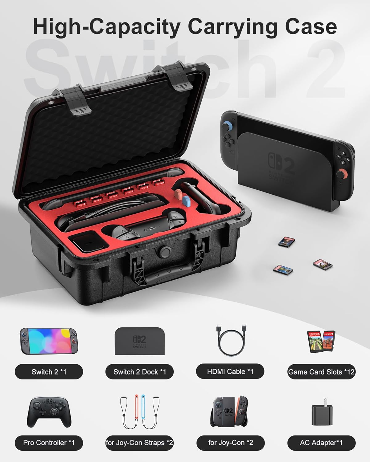 Hartschalen-Koffer für Nintendo Switch 2 – Professional Deluxe IP67 Wasserdicht | Schwarz