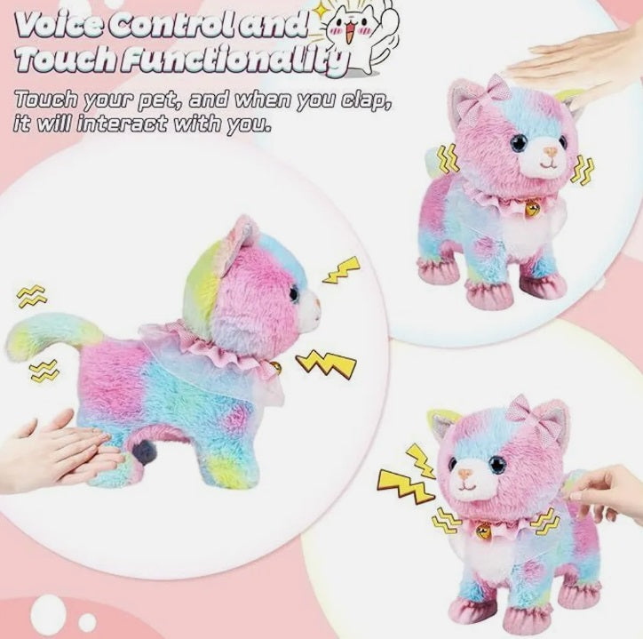 Kuscheltier Elektronisches Interaktives Plüschtier mit Fernbedienung Realistisches Spielzeug - Rennt, Miaut, Wedelt Katze