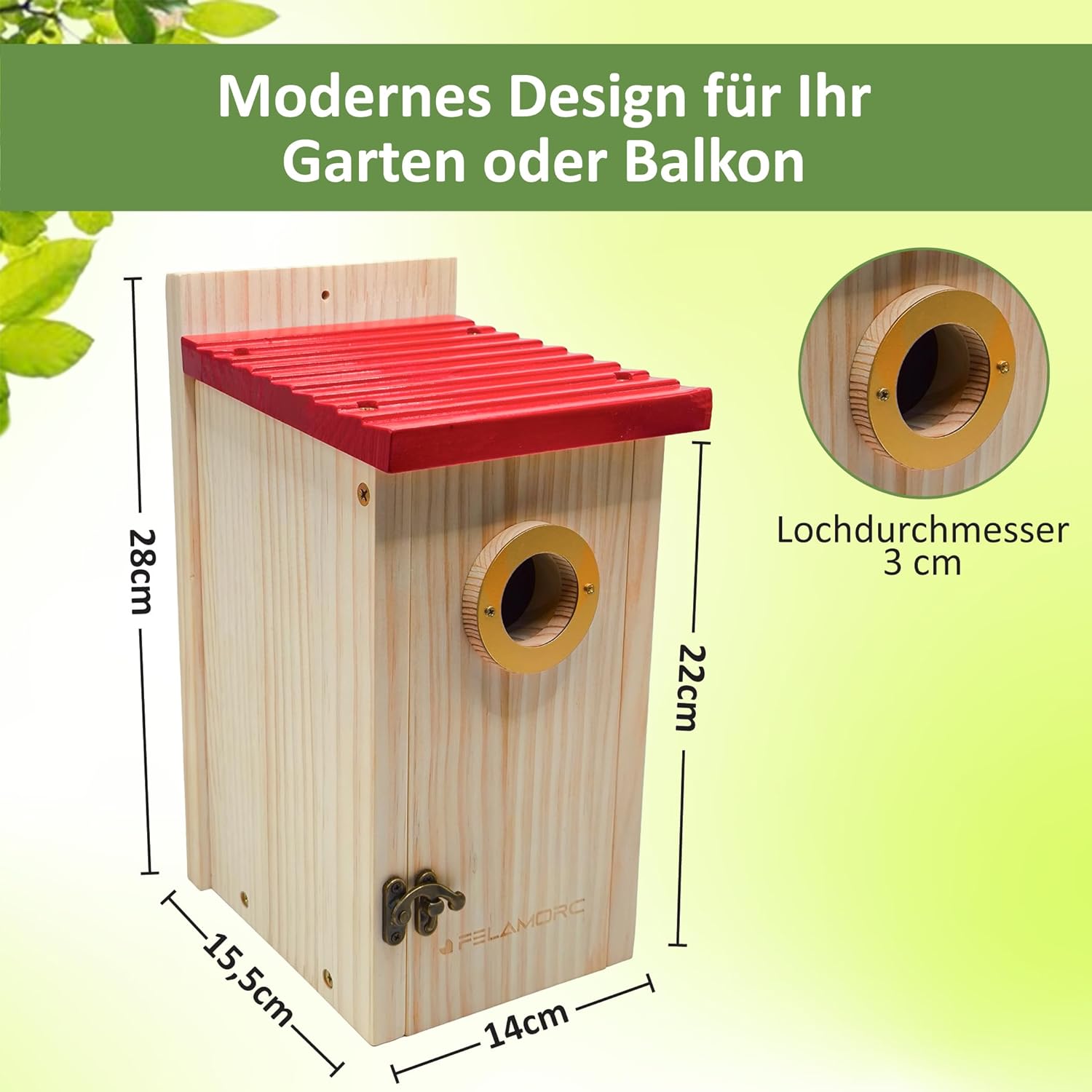 FELAMORC Robuster Nistkasten aus Massivholz – Wetterfestes Vogelhaus für Meisen & kleine Singvögel