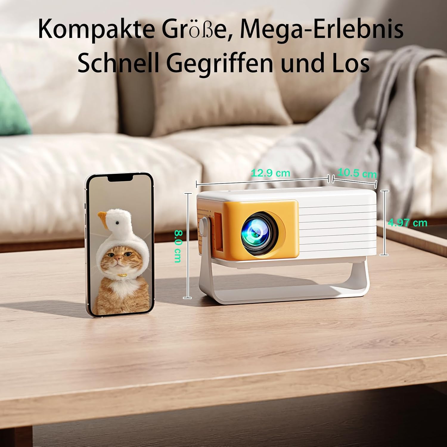 YOTON Y3 Mini Beamer 720P HD | 1080P Support | 15.000 Lumen | 180° Drehung | Auto Keystone | 50 % Zoom | HDMI USB TF | Für iPhone Android PS5 TV Stick | Tragbarer Projektor
