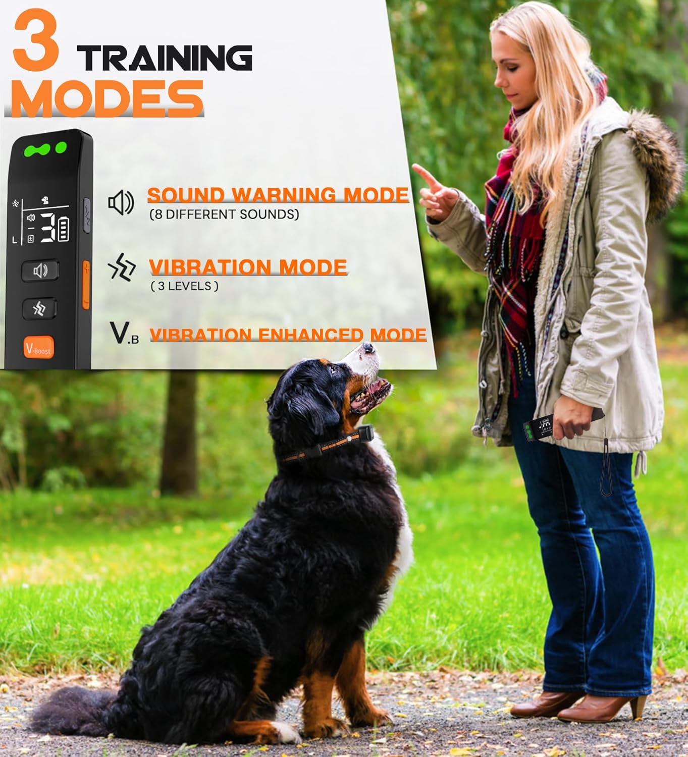 Hundeerziehungshalsband mit Fernbedienung, 1000 m Reichweite, wasserdicht (IP67), Ton- und Vibrationstrainingsmodi mit Sicherheitsverriegelung, USB-aufladbares Hundehalsband für Hunde von 3,6 bis 65 kg