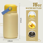 Plus Eight Edelstahl Trinkflasche - 450 ml -  Aufklebern - Edelstahl Für Jungen und Mädchen ﻿ (Gelb)