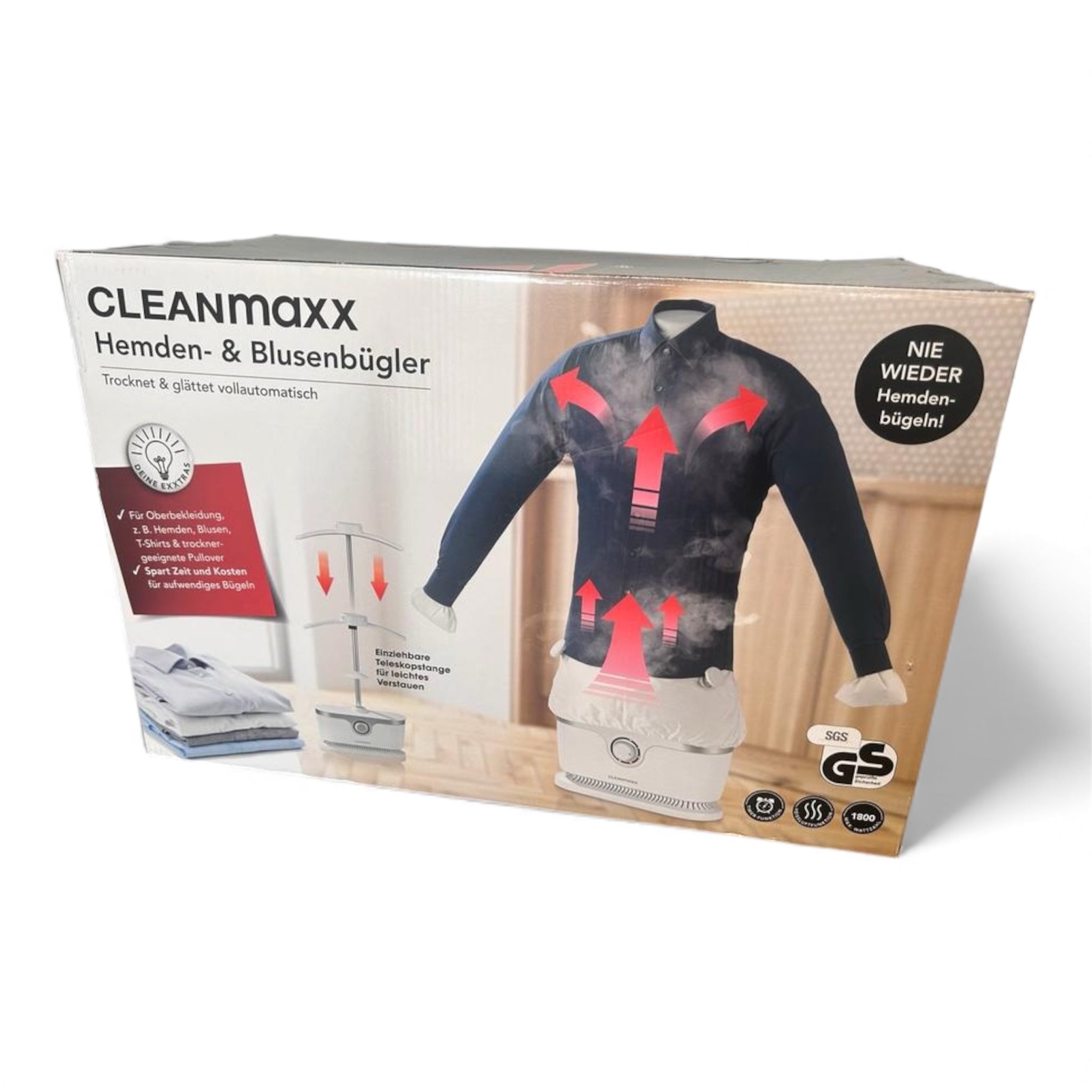 CleanMaxx 00384 Hemdenbügler – Perfekt gebügelte Hemden in Minuten (1800 W, Weiß)