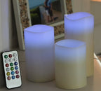3 er Set LED Kerzen mit Fernbedienung Farbwechsel Timer Echtwachs Vanille Duft