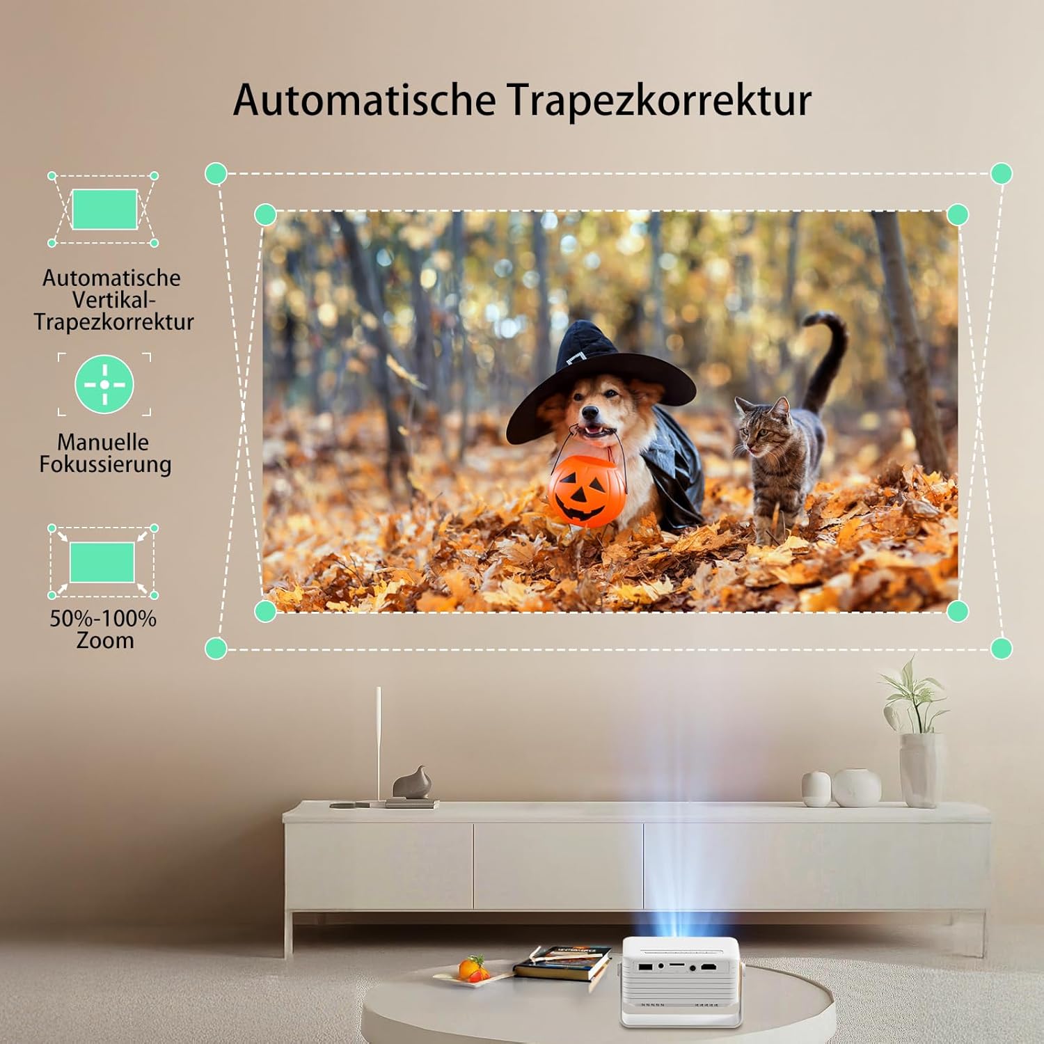 YOTON Y3 Mini Beamer 720P HD | 1080P Support | 15.000 Lumen | 180° Drehung | Auto Keystone | 50 % Zoom | HDMI USB TF | Für iPhone Android PS5 TV Stick | Tragbarer Projektor