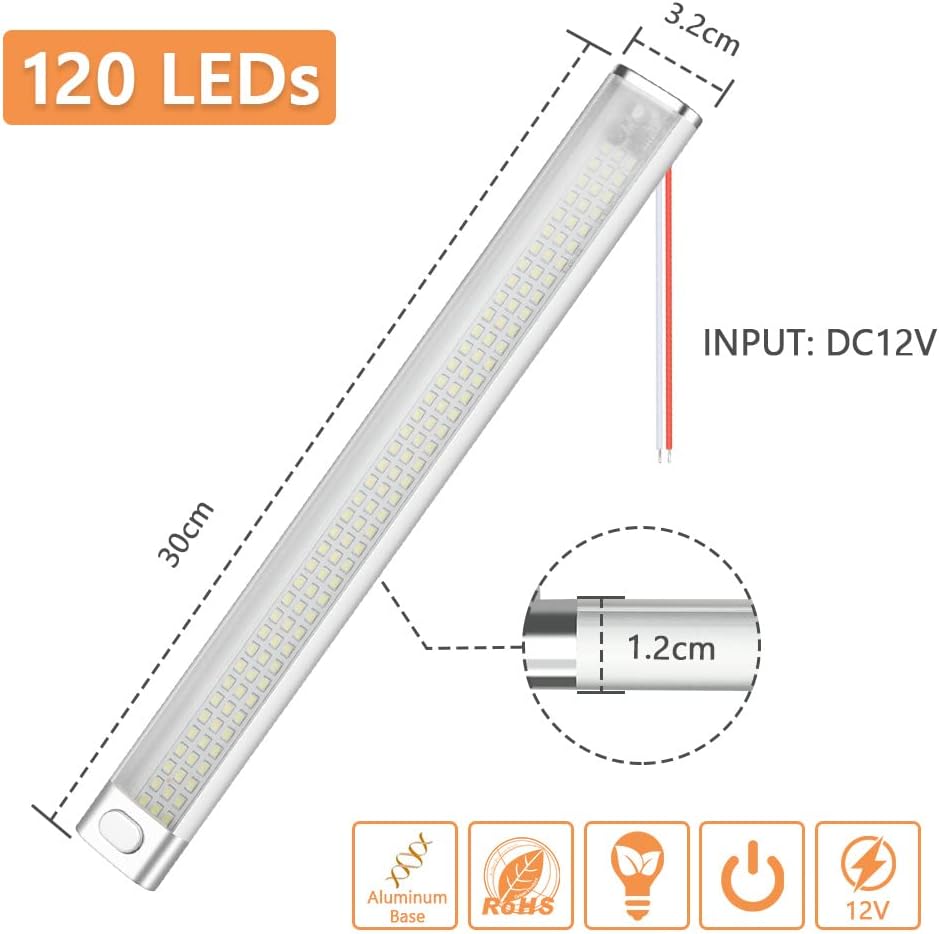 4er Set LED Innenbeleuchtung 120 LEDs – 1600 Lumen, 12V KFZ-Lichtleiste mit Schalter für Wohnmobil, Van, Auto & Boot