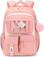 Niedlicher Rucksack für Mädchen, großes Fassungsvermögen, Schulranzen-Set mit Stifttasche und Plüschball, Schlüsselanhänger, süße Büchertasche für Kinder