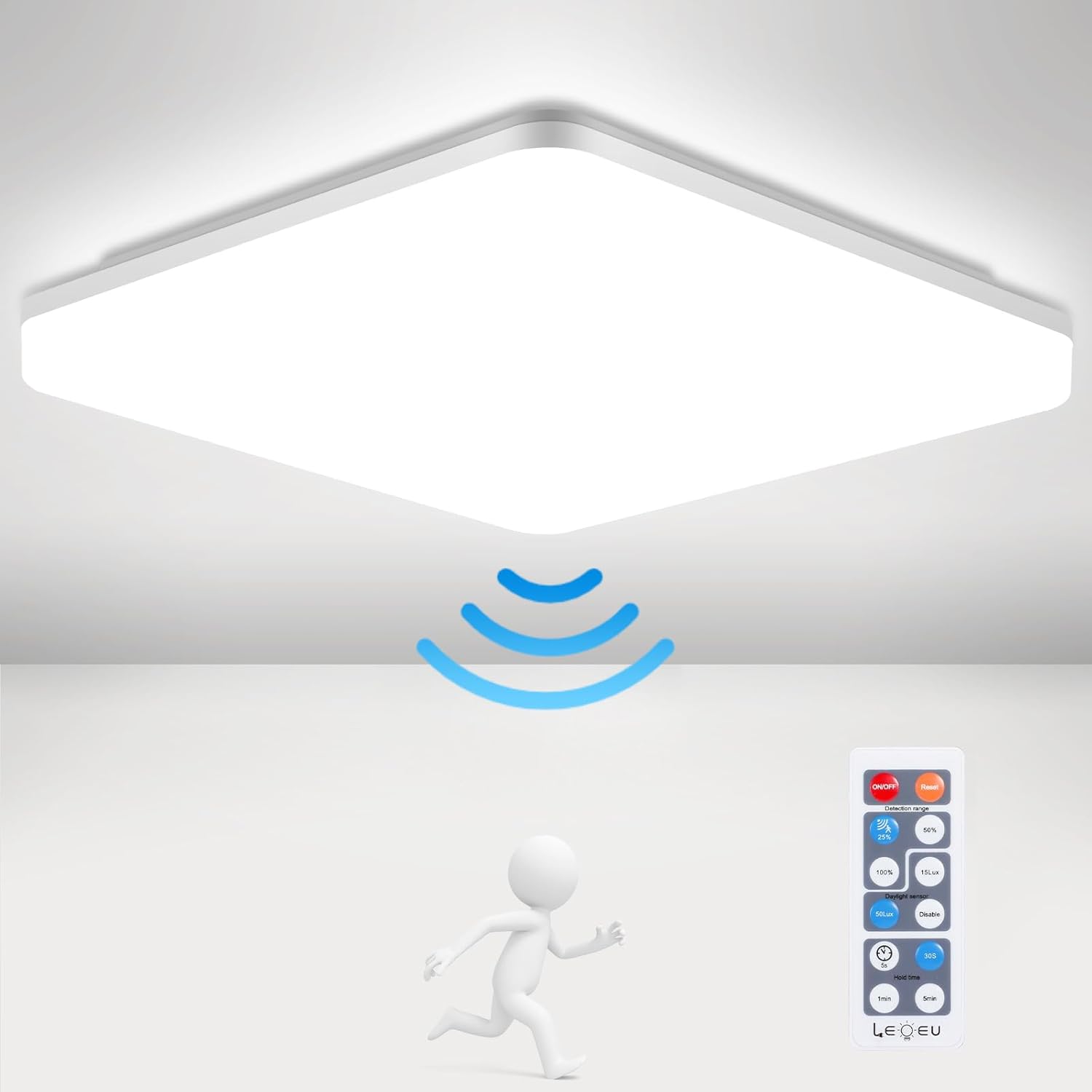 LEOEU LEO206BM LED Deckenleuchte mit Radar-Bewegungsmelder & Fernbedienung – 24W, 4000K Neutralweiß
