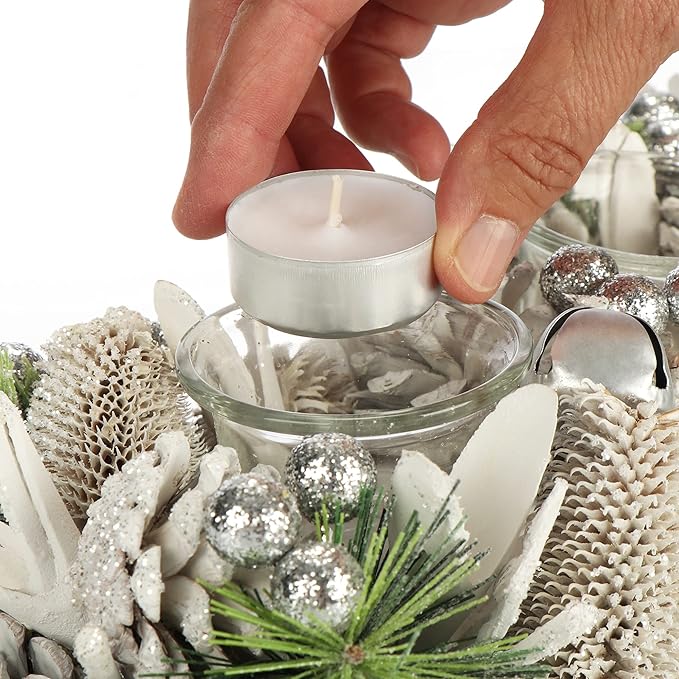 com-four® Teelichthalter - dekorativer Kerzenständer für Weihnachten und Herbst - Kerzenhalter mit natürlichen Materialien - Handarbeit (Adventsgesteck - Für 3 Kerzen)