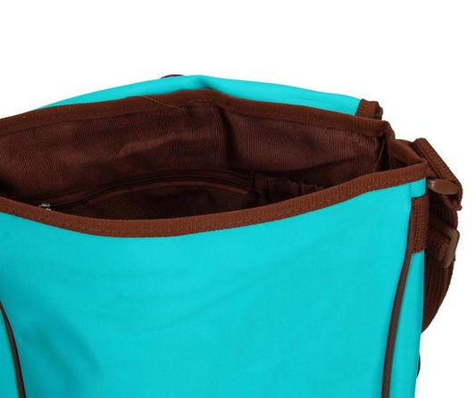 Miss Makiato Geräumige Umhängetasche für Mädchen mit Klickverschluss und Handyfach – Blau Orange Pink – 40x26x6cm | Schultüte | Sporttasche | Kindertasche