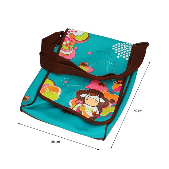 Miss Makiato Geräumige Umhängetasche für Mädchen mit Klickverschluss und Handyfach – Blau Orange Pink – 40x26x6cm | Schultüte | Sporttasche | Kindertasche