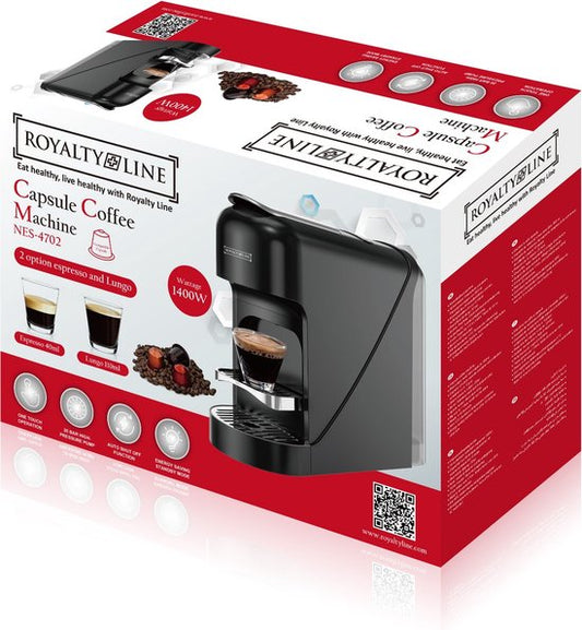 Royalty Line NES-4702 ** Kapsel-Kaffeemaschine ** Nespresso ** Druck 20bar ** Schwarz ** Für Kaffee oder Espresso **