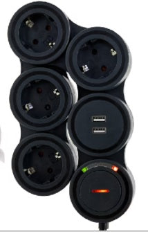 DURO Wendige Steckdosenleiste 4-fach mit Ein/Aus Schalter und 2x USB  Farbe Schwarz
