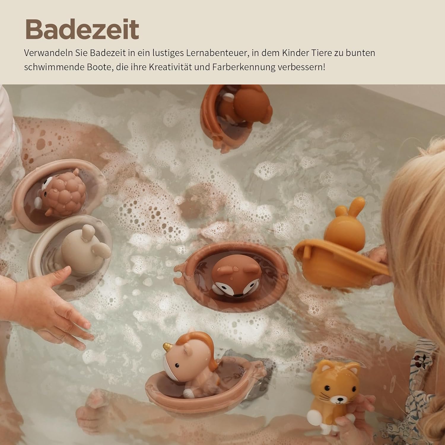 12-teiliges Badewannenspielzeug für Kleinkinder ab 1 Jahr – Stapelbare Boote & Tier-Fingerpuppen
