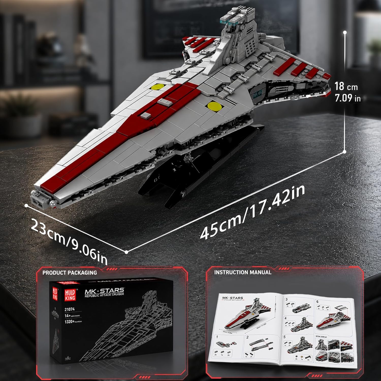 Mould King 21074 Venator-Klasse Republic Attack Cruiser – Baustein-Set mit 1.320 Teilen