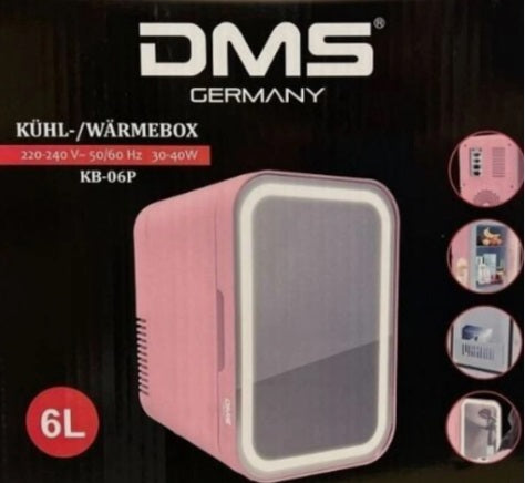 Mini-Kühlschrank DMS (KB-06P) – 6L – Kompaktkühlschrank mit Heizfunktion – Farbe: Pink -  Spiegel Front – NEU & OVP