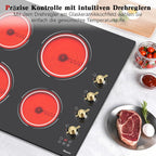 Glaskeramik Kochfeld 60 cm | Autark | 4 Kochzonen | 6000W | Drehregler | Timer | Kindersicherung