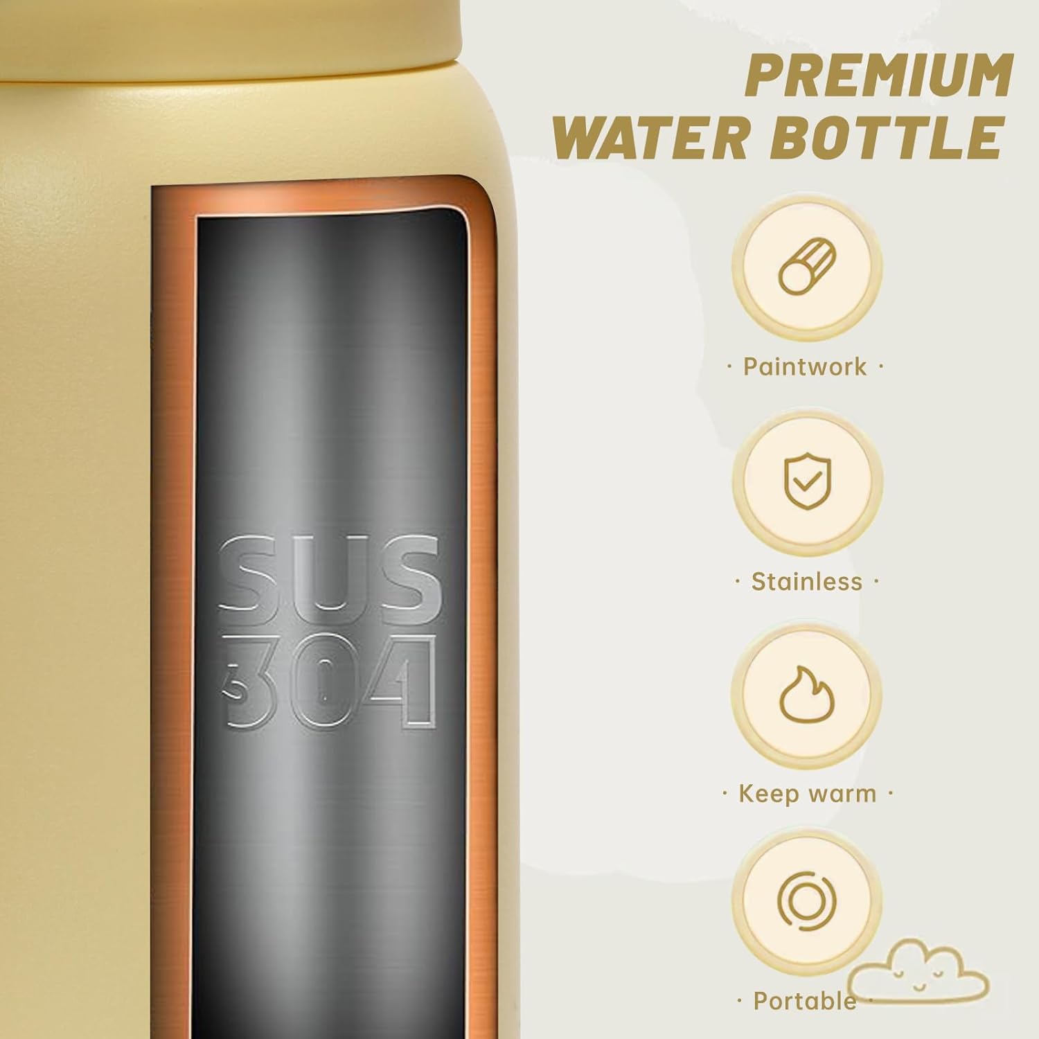Plus Eight Edelstahl Trinkflasche - 450 ml -  Aufklebern - Edelstahl Für Jungen und Mädchen ﻿ (Gelb)