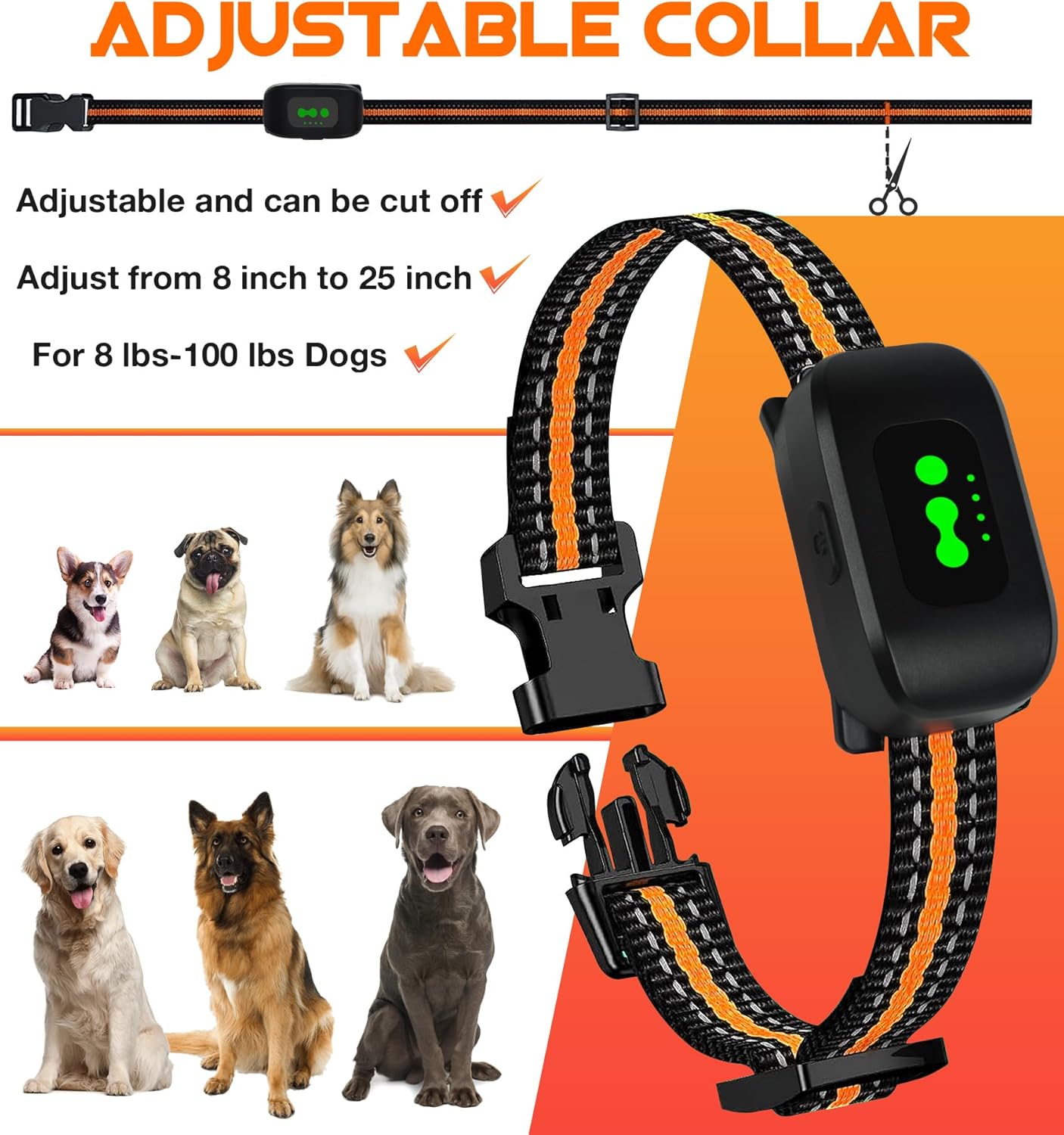 Hundeerziehungshalsband mit Fernbedienung, 1000 m Reichweite, wasserdicht (IP67), Ton- und Vibrationstrainingsmodi mit Sicherheitsverriegelung, USB-aufladbares Hundehalsband für Hunde von 3,6 bis 65 kg