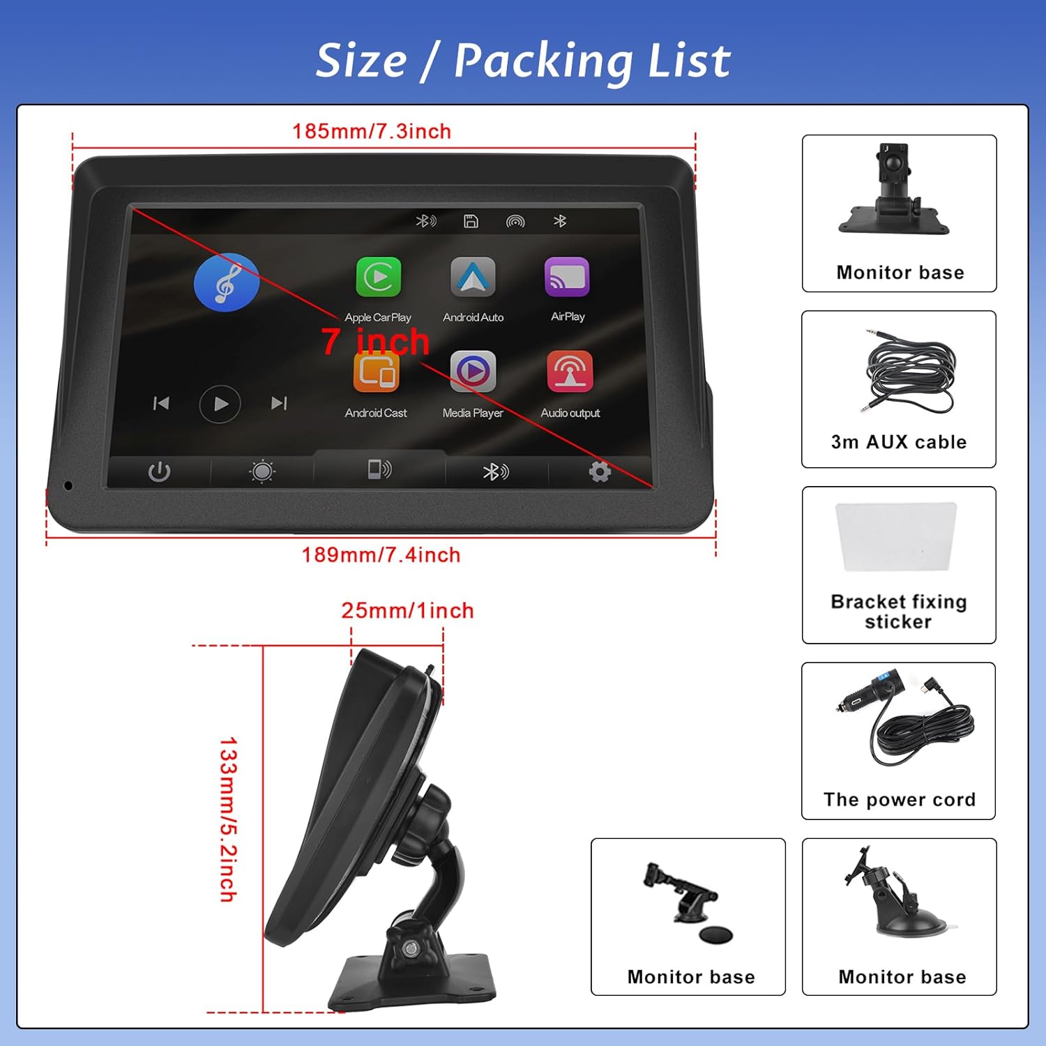 Hodozzy 7" Wireless CarPlay &amp; Android Auto Display – Touchscreen Autoradio