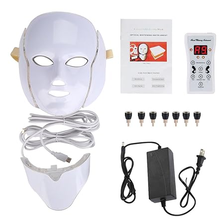 Luxus LED Gesichtsmaske, 7-farbige klare Anti-Aging Gesichtsmaske, zielt auf Akne Flecken und Falten (EU Version mit EU Stecker)