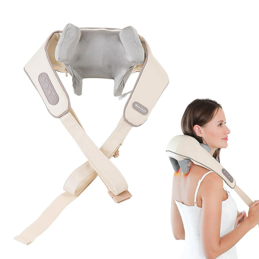 Nackenmassagegerät mit Wärme, Kabelloses Nackenmassagegerät zur Schmerzlinderung, elektrische Shiatsu Schulter Massagegerät mit verstellbaren Trägern für oberen unteren Rückens, Taillenmuskel white