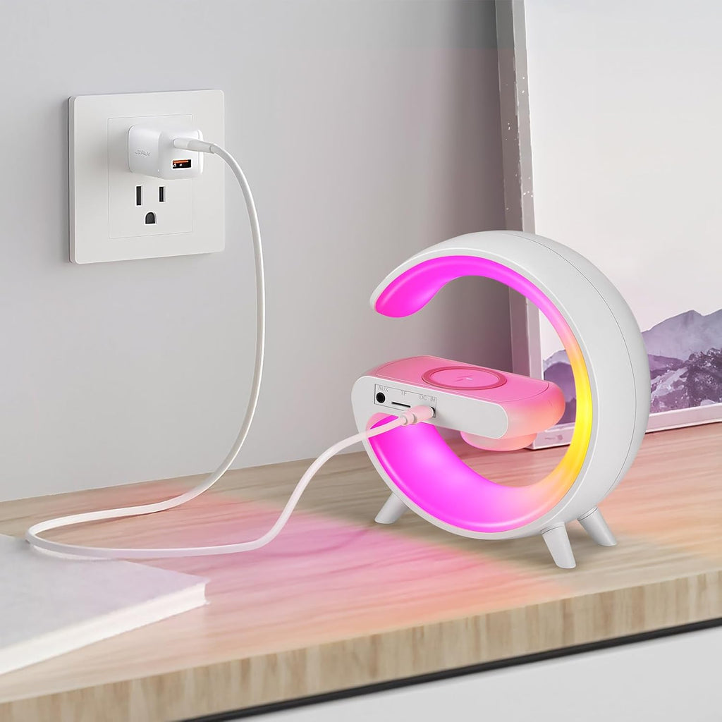 Intelligente 4-in-1 LED-Nachttischlampe mit Bluetooth-Lautsprecher & kabelloser Ladestation